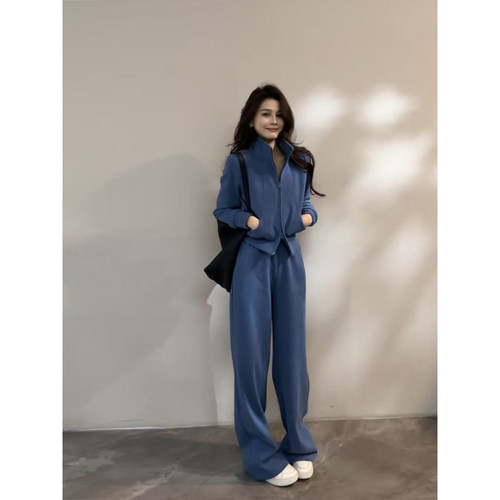 大婷婷 冬季新款休闲卫衣加绒立领拉链外套卫裤两件套套装DT1787