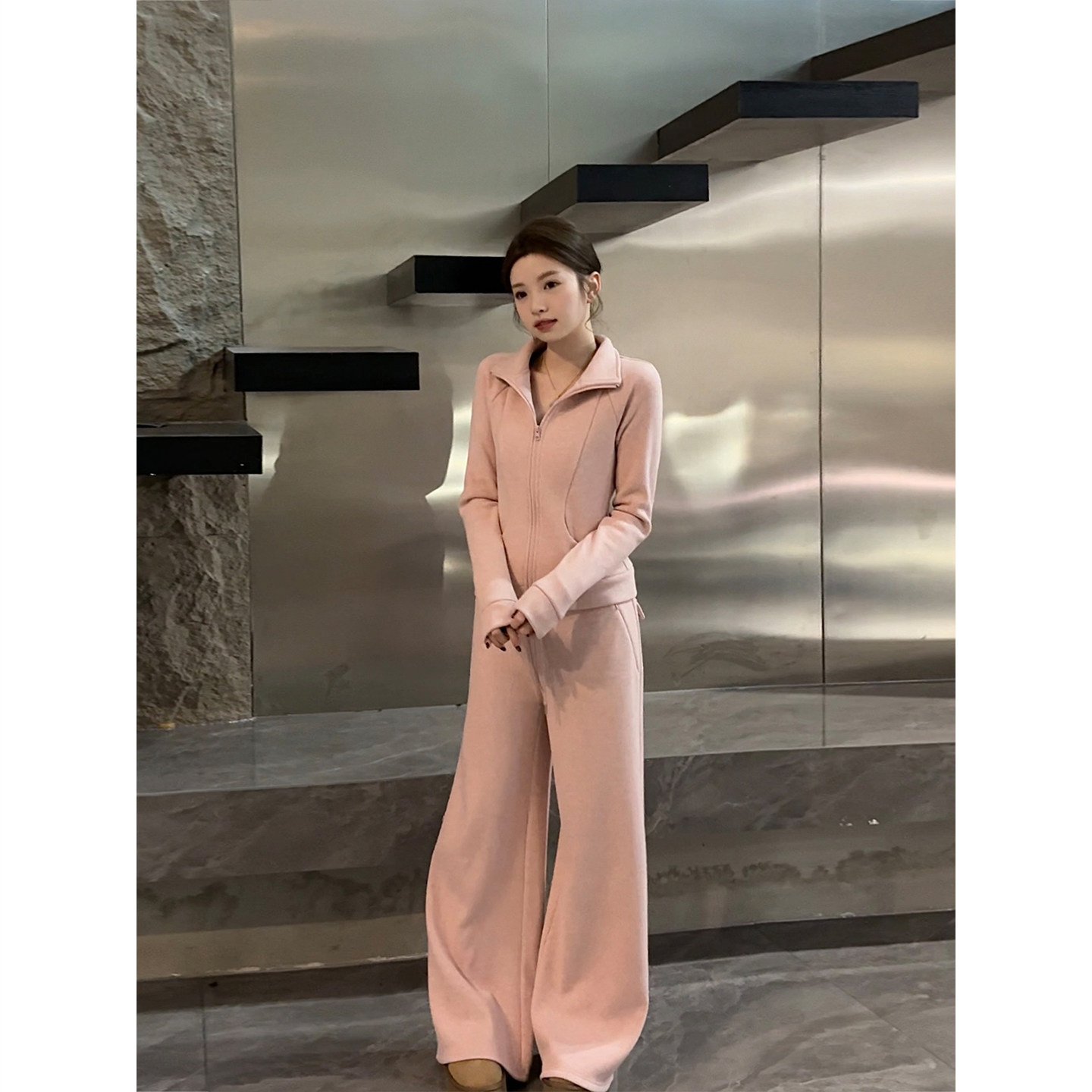 颂宋 秋冬新款软糯混纺时尚加绒显瘦慵懒风休闲卫衣套装DT1772