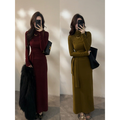 大婷婷 时尚显瘦长袖吊带假两件复古小众气质百搭连衣裙DT1836