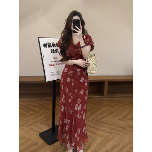 大婷婷 夏季新款法式碎花收腰显瘦气质时尚长裙女连衣裙DT2253
