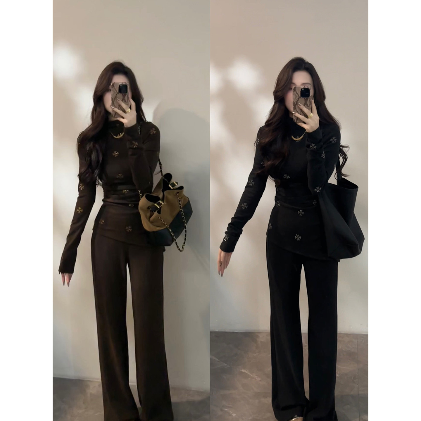 大婷婷 烫钻圆领长袖T恤秋冬设计感直筒裤时尚休闲两件套DT1826