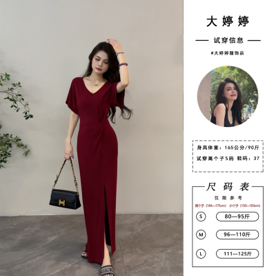 大婷婷 新款轻奢优雅长裙显瘦设计感夏季显瘦开叉连衣裙DT1272