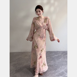 新中式 新款 提花粉色收腰灯笼袖 女装 连衣裙DT1931 颂宋 长袖 夏季