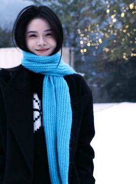 韩版红色针织围巾女秋冬百搭保暖围脖高级感女士围巾2025年冬季