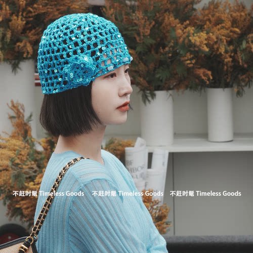 韩版夏季镂空手工编织包头帽女