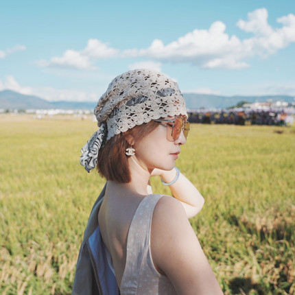 丝巾镂空堆堆帽棉线手工钩花针织帽女秋冬保暖包头帽大头围帽子