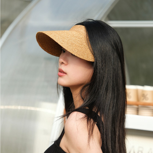 拉菲草编空顶防晒帽夏季遮阳发箍帽子女2026新款凉帽大檐防紫外线