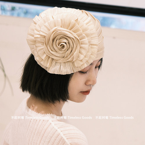 法式复古大花显脸小女包头帽