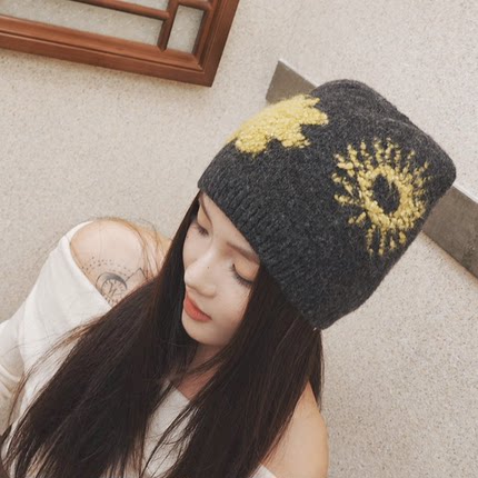 提花针织包头帽女冬季毛线帽显脸小护耳冷帽豆豆帽韩版毛绒帽子