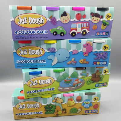 Juz-Dough多多乐彩泥四罐装新版幼儿园手工DIY小麦橡皮泥112g玩具