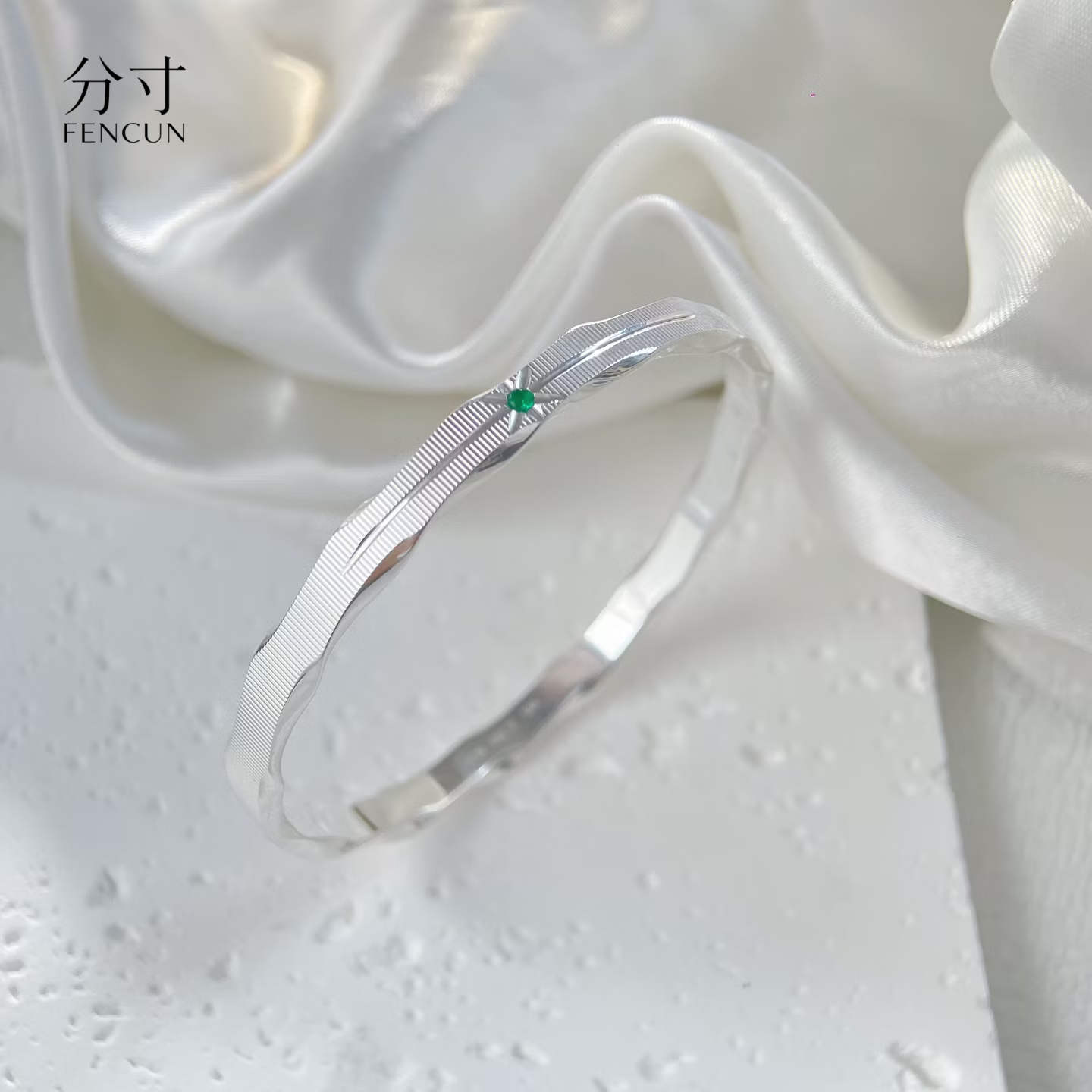 9999足银六芒星银手镯女波浪纹闭口实心银镯送女友七夕情人节礼物