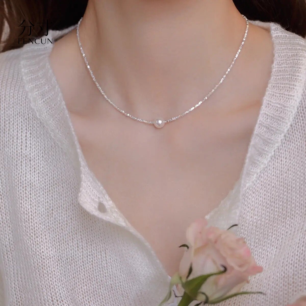 足银999碎银珍珠项链女款2026新款轻奢高级感吊坠送女友老婆礼物