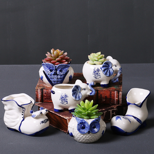 种花花盆室内陶瓷古典青花中国风绿植物花盆陶瓷动物多肉花盆包邮