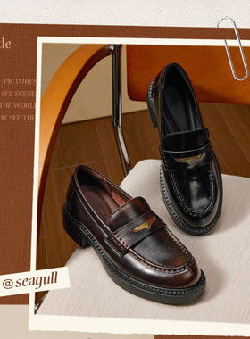 商场同款女鞋海鸥乐福鞋女20226春季新款真皮黑色小皮单鞋B2972A