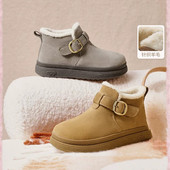 棉鞋 商场同款 撤柜女靴子厚底雪地靴加绒冬款 防滑保暖勃肯短靴E4K1