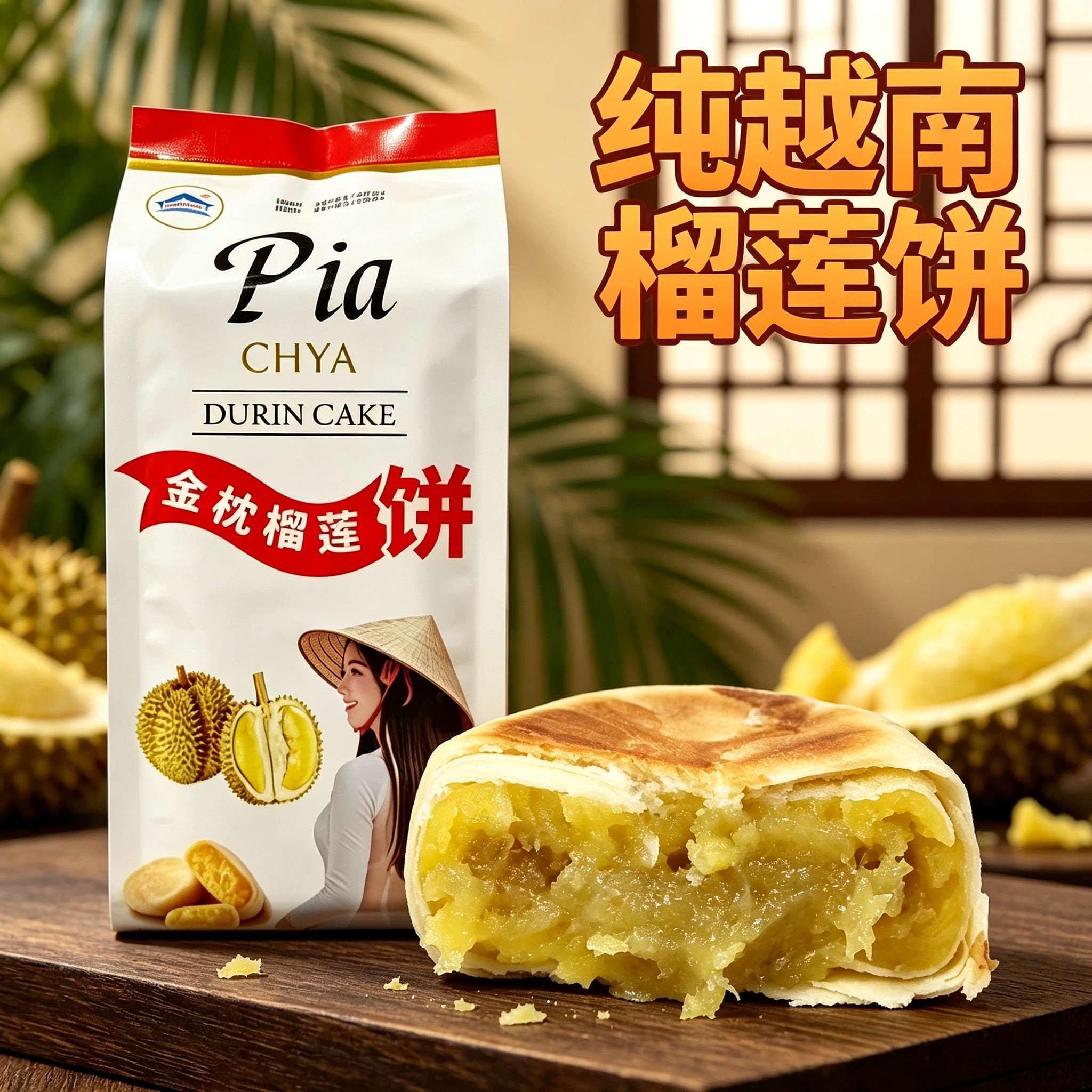 越南越之洋如意榴莲饼300克内含6个饼进口榴莲饼绿豆饼糕点心