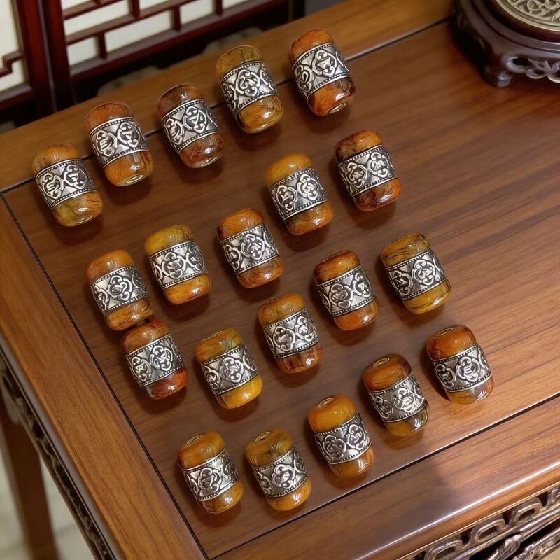 藏式牦牛骨汉雕刻桶珠如意纹隔珠diy手链文玩配珠