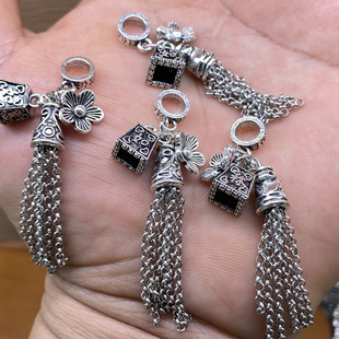 意工三七银流苏隔珠隔片花托配饰diy手链弯管挂坠项链吊坠饰品