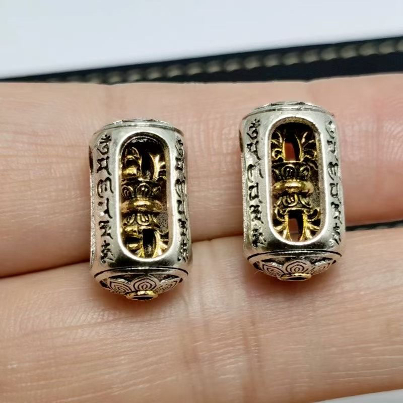 藏式藏银六字真言十字金刚杵可旋转吊坠diy饰品配件佛珠手串配饰