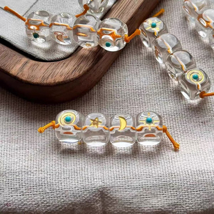 天然白水晶日月星辰方块隔珠diy配件文玩佛珠手串编绳配散珠饰品