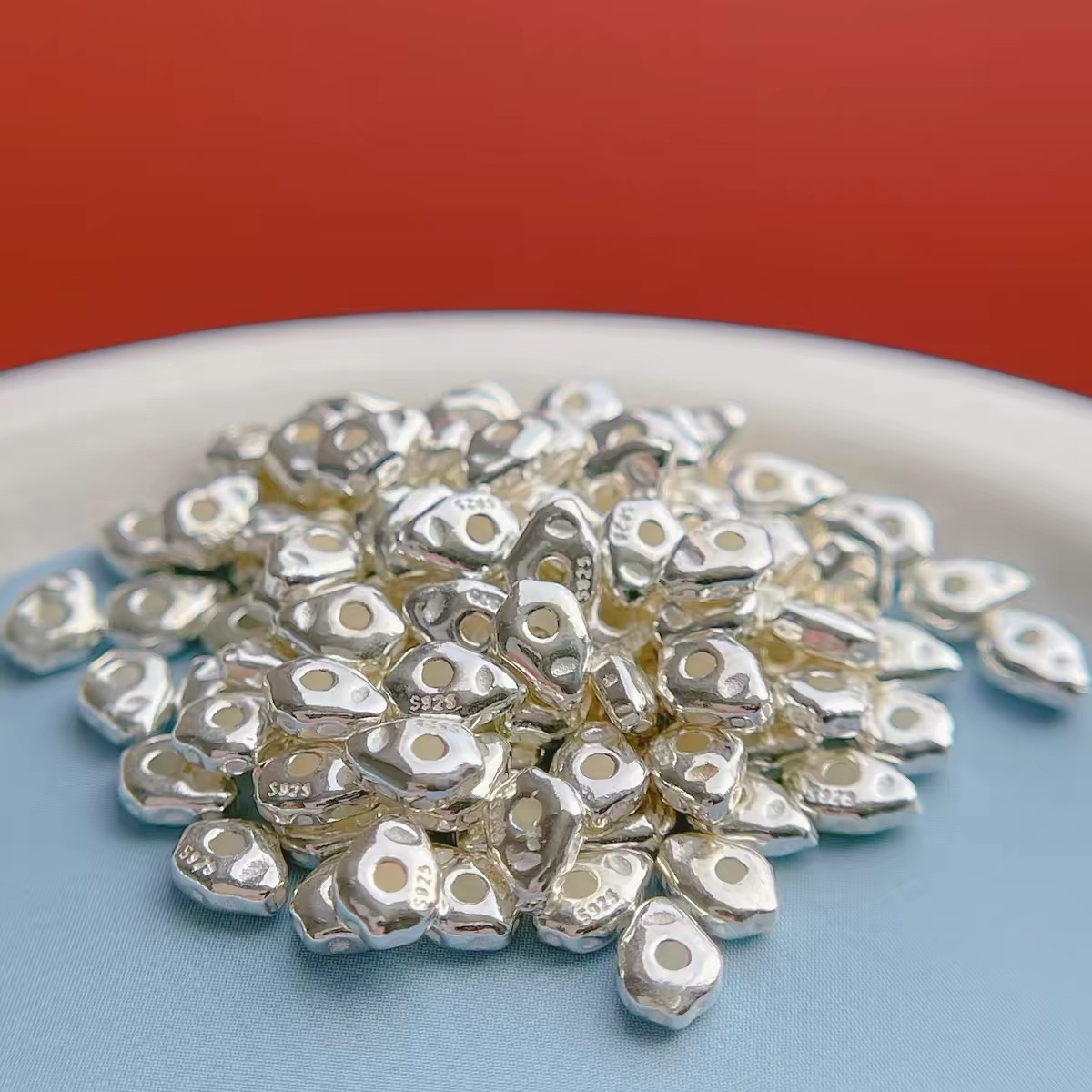925纯银配件实心碎银子隔珠隔片不规则垫片陨石面DIY手工串珠手链