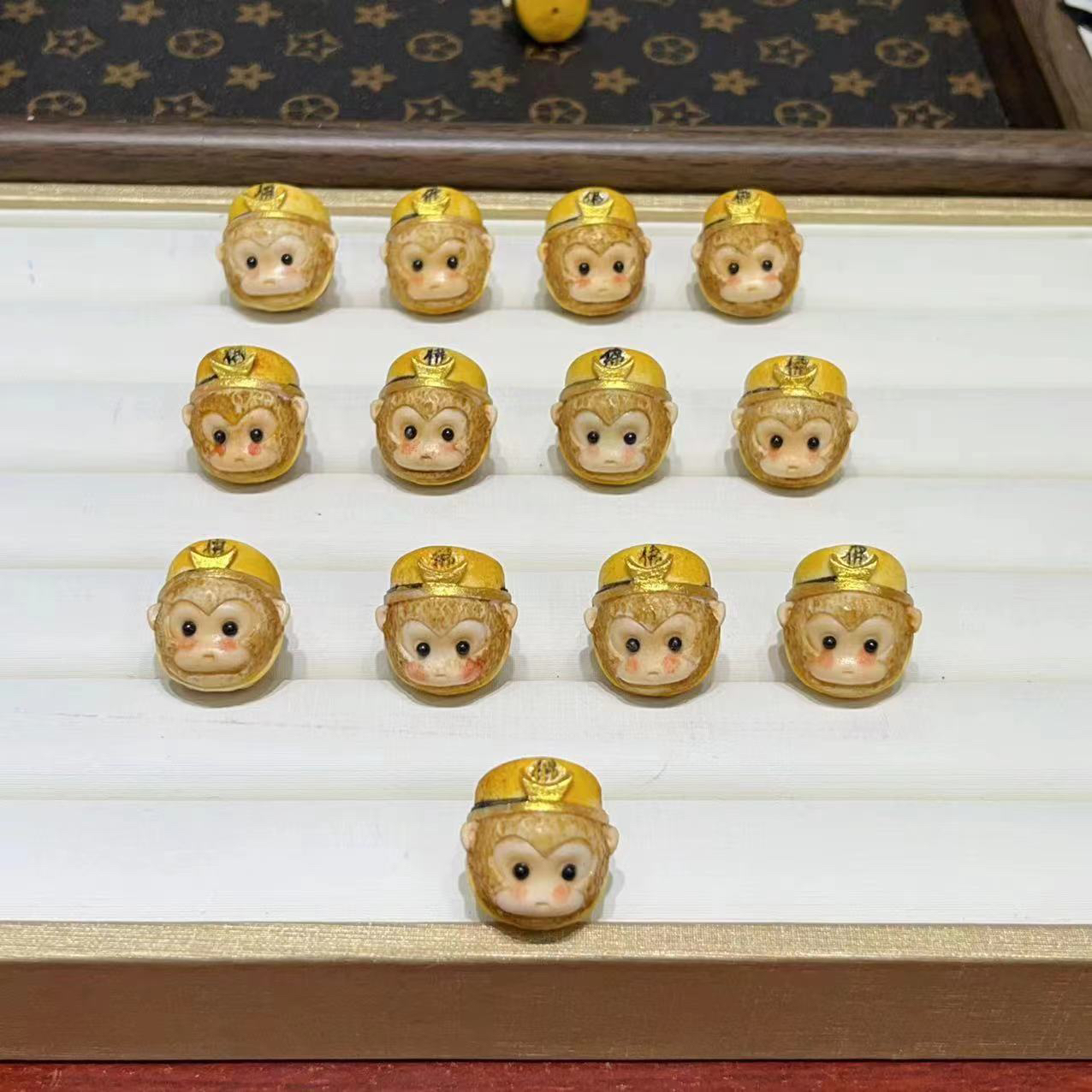 根付鹿角悟空头摆件手工编绳diy文玩配饰佛珠手串手机链钥匙扣