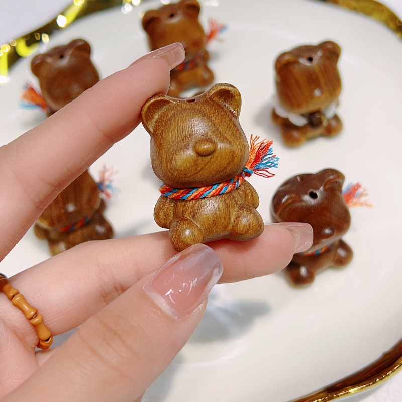 绿檀坐立熊diy配件文玩佛珠手串项链手串编织手绳材料熊配饰隔珠