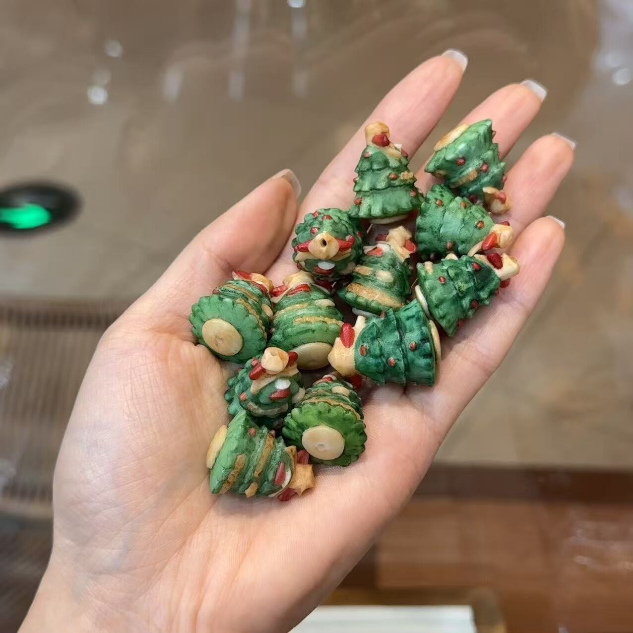 象牙果根付圣诞树diy配件手工编织手绳手链串珠挂件手串配饰品