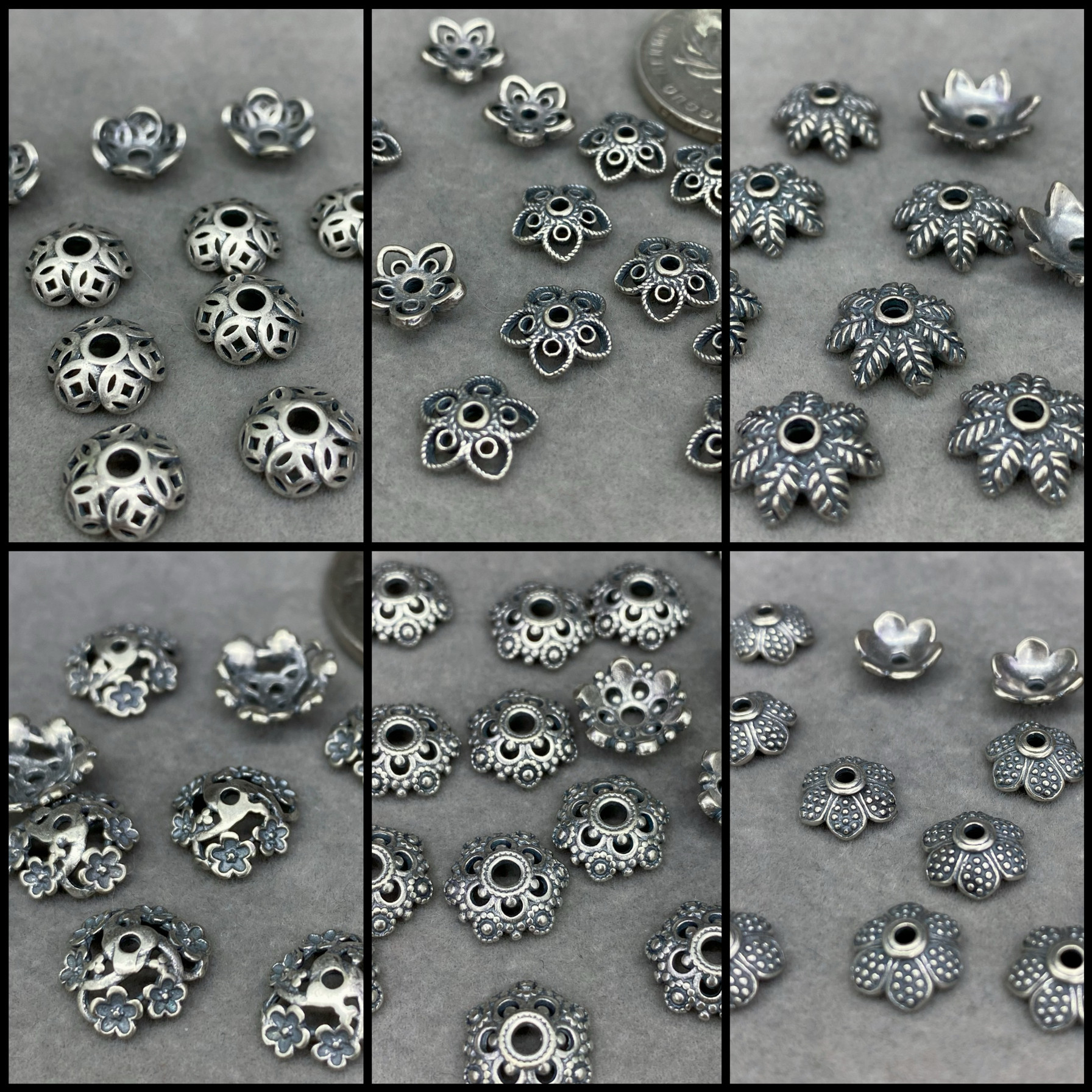 精工三七银花托小花铜钱隔珠隔片配饰diy手链挂坠项链吊坠饰品YH