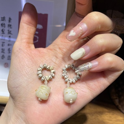 原创手工编织diy设计文玩菩提招财猫小滴溜戒指吊坠配件时尚饰品