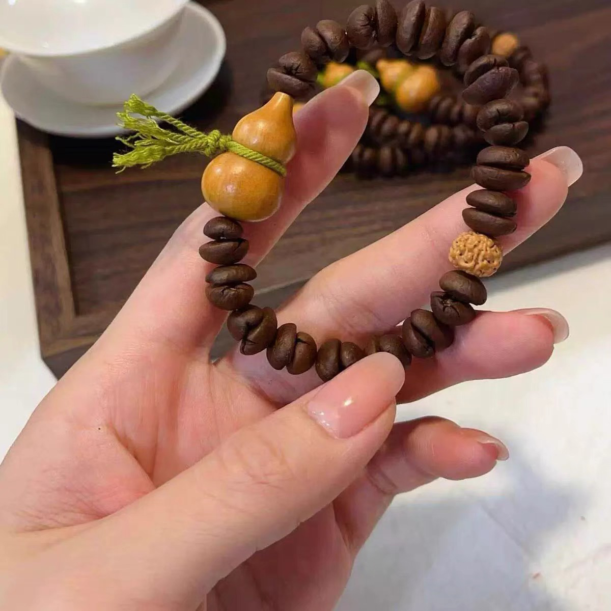 原创正宗咖啡豆手链搭配芭比檀葫芦文玩时尚饰品佛珠手串