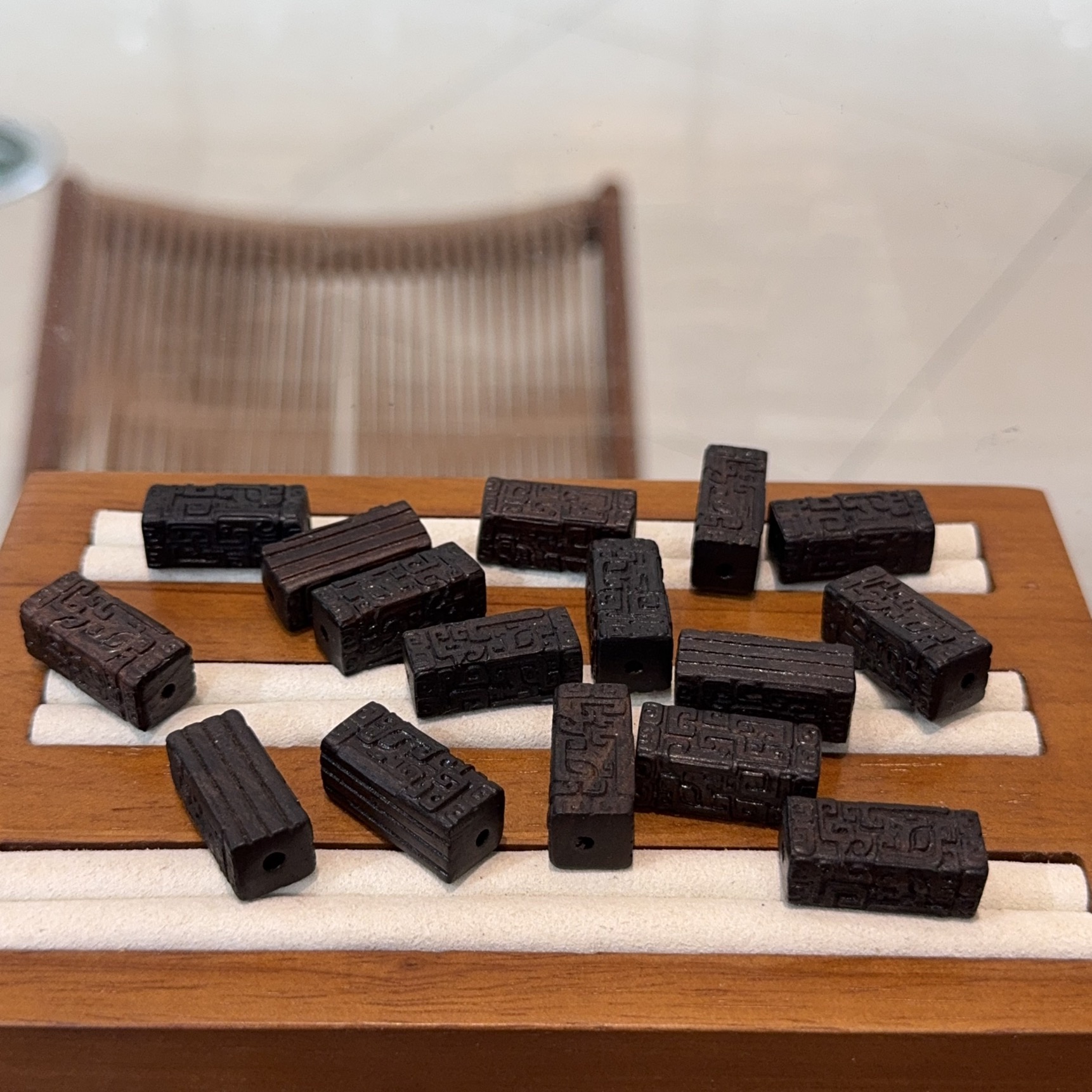 沉香木雕刻回纹四方柱桶珠隔珠散珠diy配件手工串珠文玩手链配饰