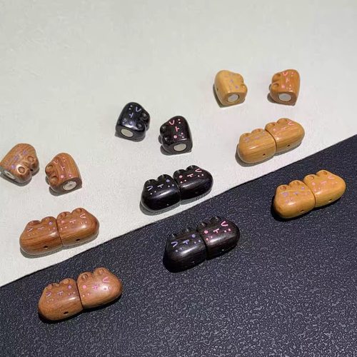 花梨檀木猫头磁吸二饼 diy配件手工编绳手链项链挂件文玩手串配饰