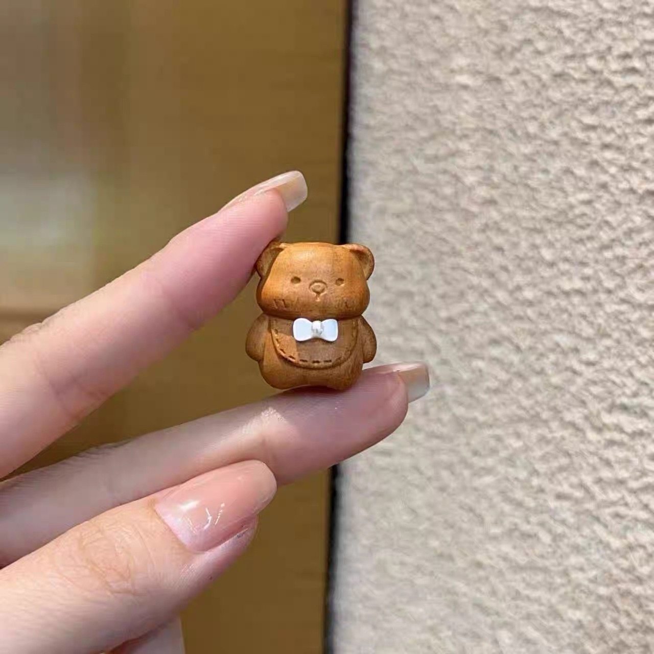 老桃木可爱领结立体胖胖熊通孔配件文玩手串配饰配件编绳挂件隔珠