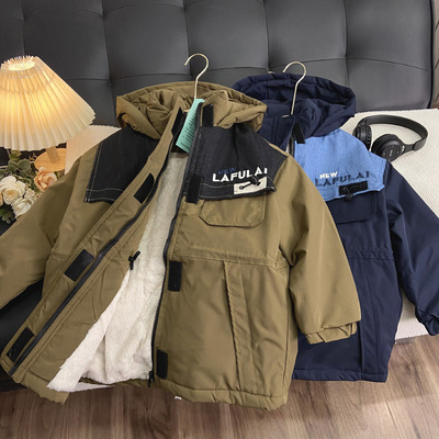 海洋家童装 男女童冬款加厚外套儿童加毛夹棉棉袄中大童棉服风衣