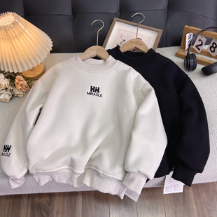 海洋家特价童装 男女童冬款加厚卫衣 中大童圆领羊羔绒绒衫保暖