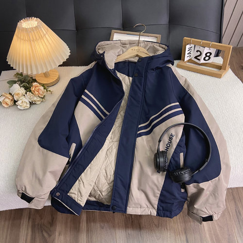 海洋家特价童装 男女童大童潮款加厚冲锋衣 儿童冬款夹棉外套