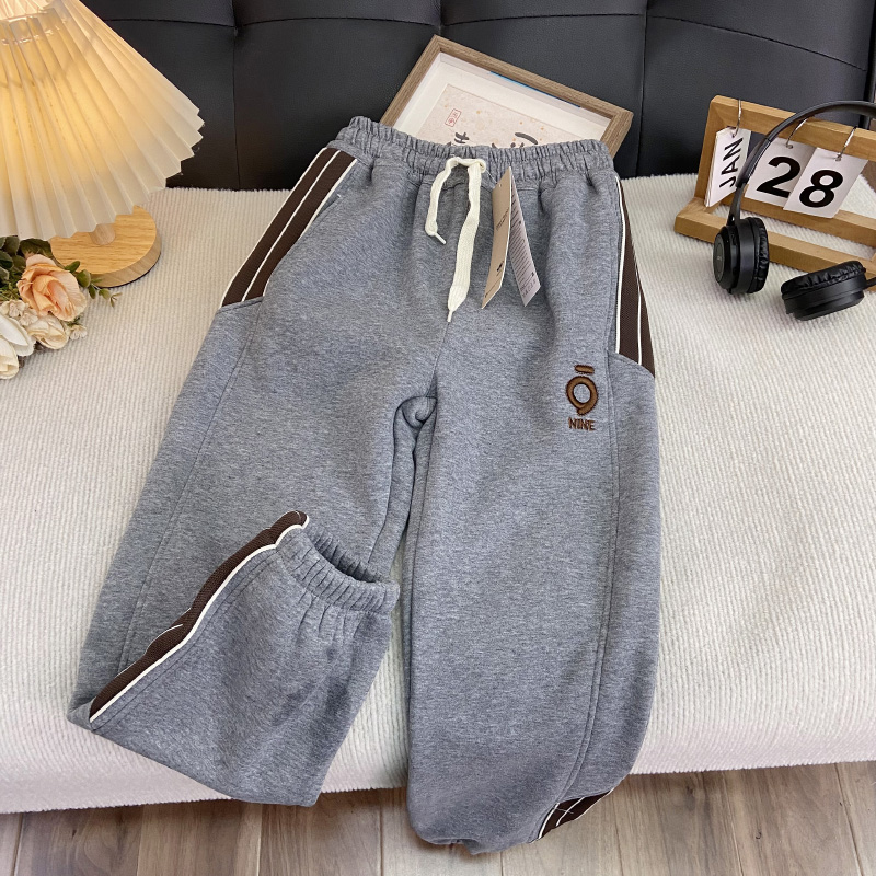 海洋家特价童装男女童加绒长裤中大童一体绒运动裤儿童秋冬款裤子