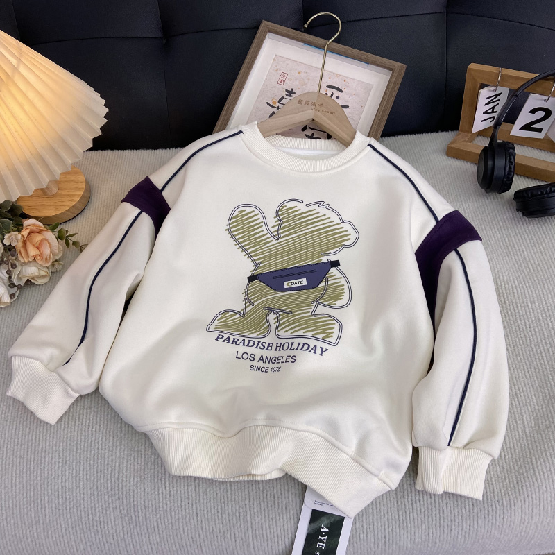 海洋家特价童装男女童秋冬加绒加厚款卫衣儿童圆领卡通上衣中大童