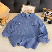上衣儿童翻领梭织休闲衬衫 海洋家特价 新款 男女童秋季 牛仔蓝 童装