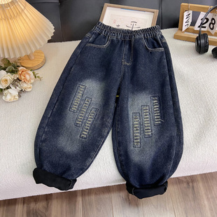 儿童秋冬一体绒裤 海洋家特价 中大童加绒长裤 男女童潮牛仔裤 子 童装