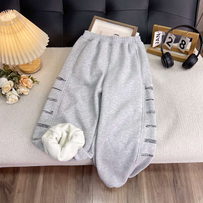 海洋家特价童装 男女童潮款运动裤中大童一体绒长裤冬款休闲卫裤