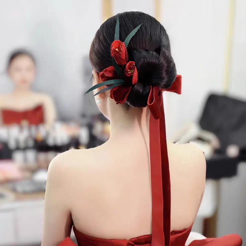 仙美复古结婚发带花朵造型高级感