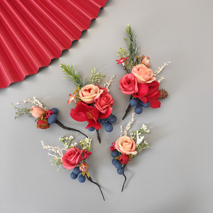 森系复古红蓝色浆果秀禾头饰古典套装新娘结婚跟妆旗袍敬酒服发饰