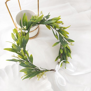 自然风仿真花橄榄叶花环头饰橄榄枝度假写真摄影道具花朵花环发箍