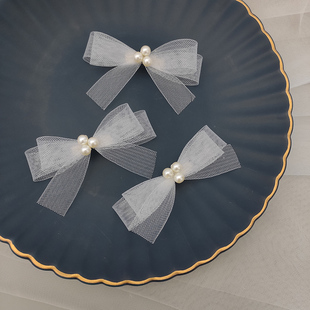 韩式可爱少女减龄珍珠蝴蝶结发夹网纱边夹新娘盘发造型小头饰发饰