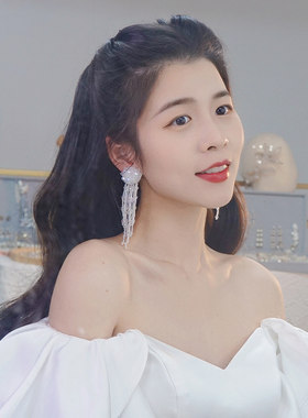 长款气质水晶女新娘婚纱耳环