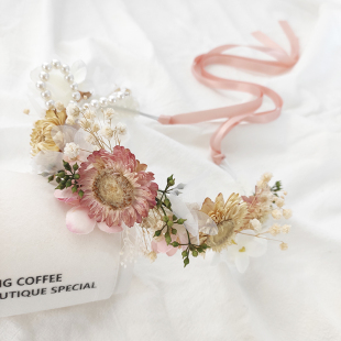森系温柔色干花发箍发带花环拍照写真摄影新娘婚礼发饰头饰小清新