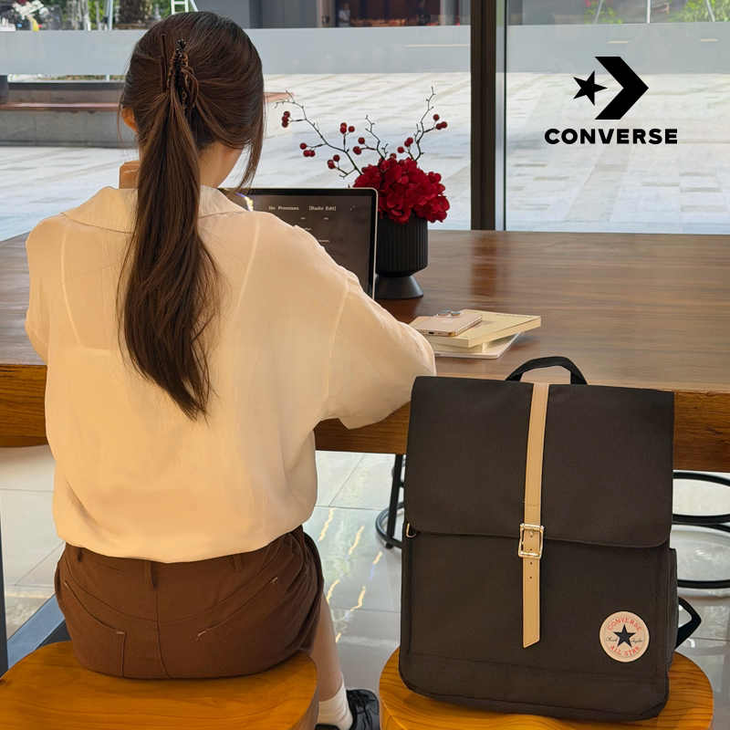 Converse匡威翻盖双肩包初中大学生书包复古方形电脑包大容量背包