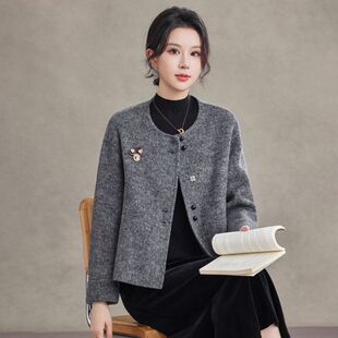 灰色双面呢大衣女2026新款秋冬小香风单排扣短款小个子韩版呢外套